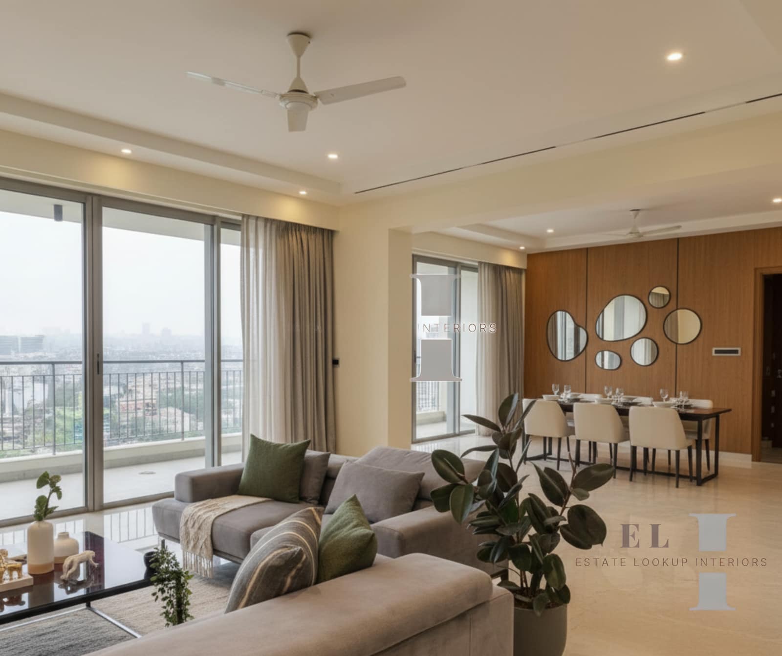 Home 22 4BHK apartment interior designed by Estate Lookup Interiors at utalika luxury, the condoville in Kolkata Living Room1