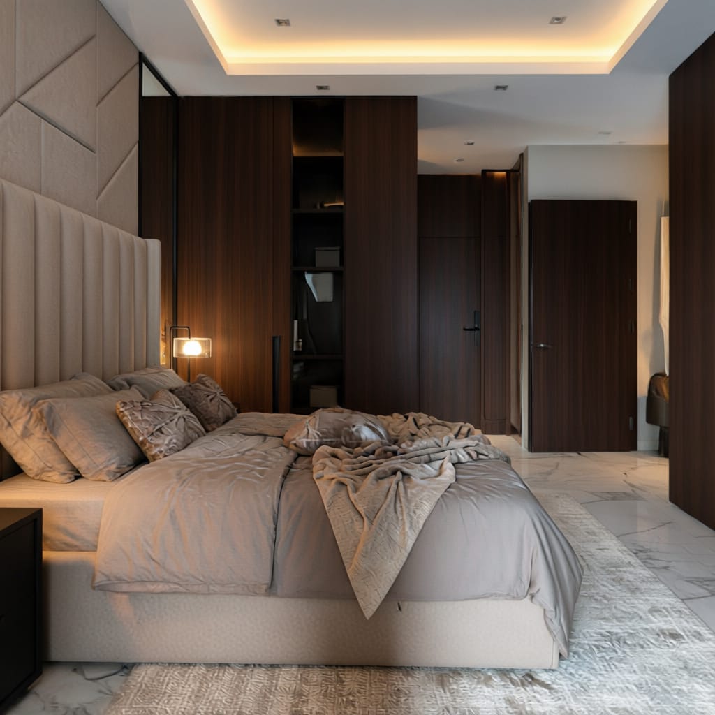 Home 29 3BHK apartment interior designed by Estate Lookup Interiors at utalika luxury, the condoville in Kolkata Bedroom3