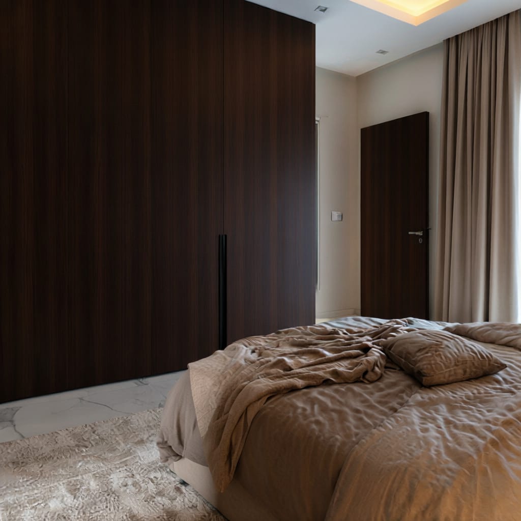 Home 26 3BHK apartment interior designed by Estate Lookup Interiors at utalika luxury, the condoville in Kolkata Bedroom4