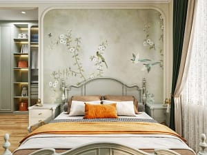 Interior Designer in Sonarpur 23 Bedroom with floral wallpaper feature wall in Kolkata